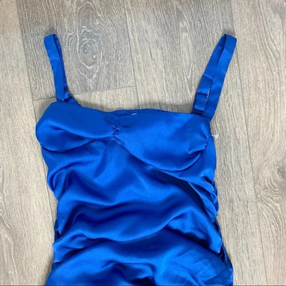 LIONES Mini Dress Mysterious Girl Ruched sides Satin Cobalt Blue Size Med - Picture 11 of 16